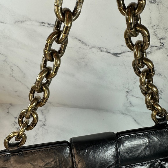 Chanel Frame Shoulder Bag CC Distressed Quilted Leather Black/Gold Thick Chain - Picture 9 of 16